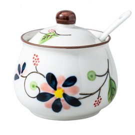 Mosuji Porcelain Sugar Bowls with Lids and Spoons,Ceramic Spice Jars for Kitchen, Seasoning Containers for Salt, Pepper, Sugar, or Condiments (LH)