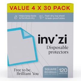 Invizi Waterproof Protector 60x60cm – Disposable Furniture & Chair Protector with Soft Top Sheet, Rapid-Dry Core, Leak Barriers & Waterproof Backing for Incontinence Care