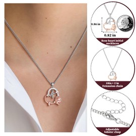 Mesovor Rose Heart Necklaces for Women, Initial Letter Pendant Necklace Mother’s Day Valentines Birthday Gift for Mom Wife (Gift Box-K)