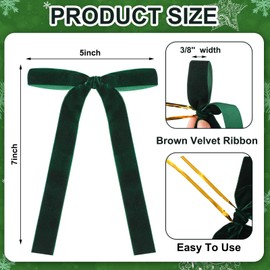 Glitinsel 24 Pcs Velvet Christmas Bows for Christmas Tree Rustic Crafts Gift Bows Vintage Velvet Ribbon Bows for Xmas Home Outdoor Indoor(Dark Green,5 x 7 Inch, Width of 1")