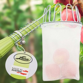 Luna Apple Picker Made of Galvanised Steel Wire – Fruit Picker for Gentle Fruit Harvesting – Plum Picker for Stems from 2-2.5 cm – Apple Pluecker with Removable Collection Bag – Picking Aid – Made in Austria