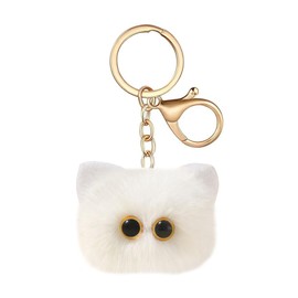 AMOR SPES Cute Plush Cat Key Chain Family Friends Gifts Kitty Key Ring for Women Men (white)