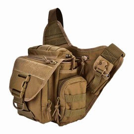 Durable Men Military Chest Shoulder Bag Pack for Travel Hiking Outdoor Equipment(Khaki)