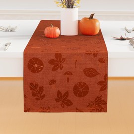 Moosfor Fall Table Runner Cloth 13x72 Inch, Waterproof Autumn Pumpkin Mushroom Jacquard Tablecloth, Damask Fabric Table Decor for Harvest Parties, and Thanksgiving Decor, Terracotta