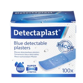 DETECTAPLAST Detectaplast Pflaster sensitiv wasserfest Premium, blaue Wundpflaster f1r den Umgang mit Lebensmitteln, detektierbare Pflaster f1r Erste Hilfe Sets in der Gastronomie, 25 x 72 mm, 100 St1ck