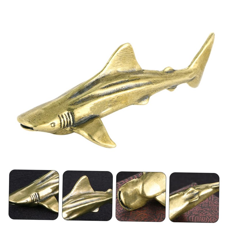 FUNOMOCYA Brass Shark Ornament Desktop Decoration Craft Aquarium Home Decor