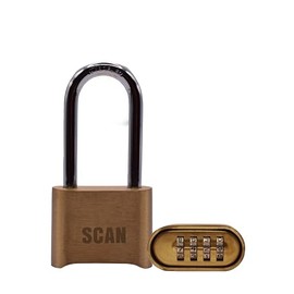SCAN SCAPLBCOMLS Long Shackle Brass Padlock Combination, 50mm