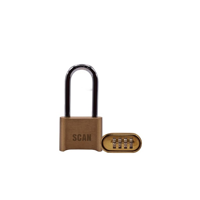 SCAN SCAPLBCOMLS Long Shackle Brass Padlock Combination, 50mm