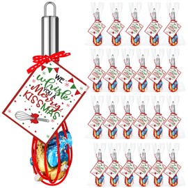 Nuogo 24 Sets Christmas Whisk Baking Supplies Gifts Includes Stainless Steel Whisk, Greeting Cards, Ribbons, Plastic Bags Christmas Neighbor Gifts for Employee Cooking Supplies Xmas Stocking Stuffers