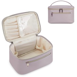 Wandering Nature Cosmetic Bag Women's Travel Makeup Bag Large Makeup Bag Organiser with Brush Compartment Toiletry Bag PU Leather Portable Makeup Bag, purple
