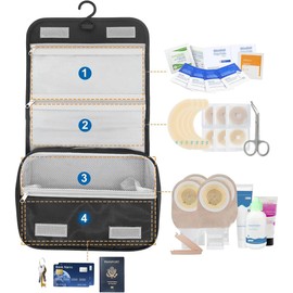 Stoma Tasche,Stomabeutel Tasche,Stoma-Zubehör,Ostomy Beutel,Kulturtasche zum Aufhängen,Damen Kulturbeutel Reise,Tragbar Medizin Reisetasche Medizintasche für Stoma Kolostomie Ileostomie(Schwarz)