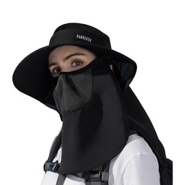 TAGVO Sun Hat Women with Detachable Neck Face Flap Waterproof Garden Cap Fishing Hat Wide Brim UPF 50+ Protection Ladies Summer Camping Hiking Boonie Hats with Adjustable Chin Strap & Head Size Black