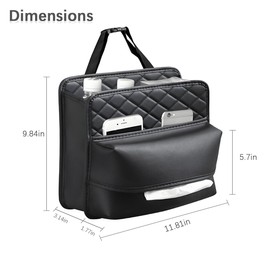 Sandfren Car Seat Back Hanging Bag, Leather Multipurpose Vehicle Seatback Organizer, Foldable Multipocket Automotive Road Trip Essentials Storage Pocket, Universal for SUV RV Truck