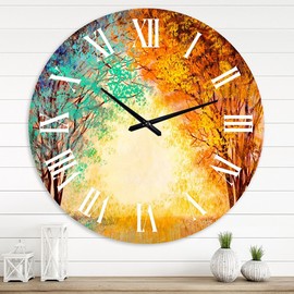 Designart 'Alley Through The Park In Autumn Sunset' Traditional wall clock - 36 in. high, 36 In. Wide