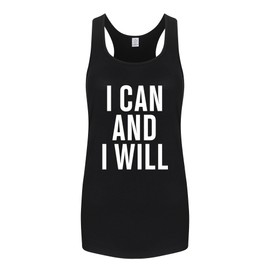FANNOO Workout Tank Tops for Women-Womens I Can and I Will Funny Saying Fitness Gym Racerback Sleeveless Shirt Black