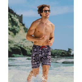 maamgic Mens Swim Trunks with Compression Liner 9 Inch Recycled Stretch Bathing Suit with Zipper Pockets Quick Dry Swim Short Cyan Flamingos XX-Large