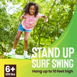 Swurfer Kick Stand Up Tree Swing Swingset Outdoor for Kids with Adjustable Handles, Weatherproof, Easy Installation, 200 lbs, Ages 6+, Green