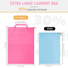 Isink Laundry Bag, 28" x 40" Extra Large Heavy Duty Laundry Bag With Handles, Travel Laundry Bag for Dirty Clothes, Laundry Bag for Traveling, Dirty Clothes Travel Bag, Laundry Bag for Camp (Pink)