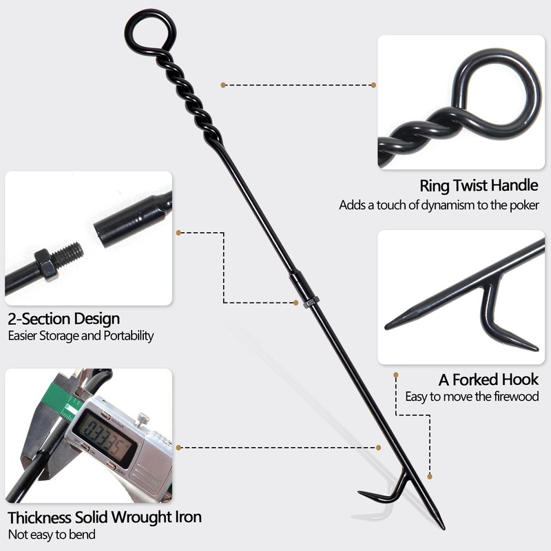 CKLT Fire Poker for Fire Pit Outdoor, 26inch Twisted Rope