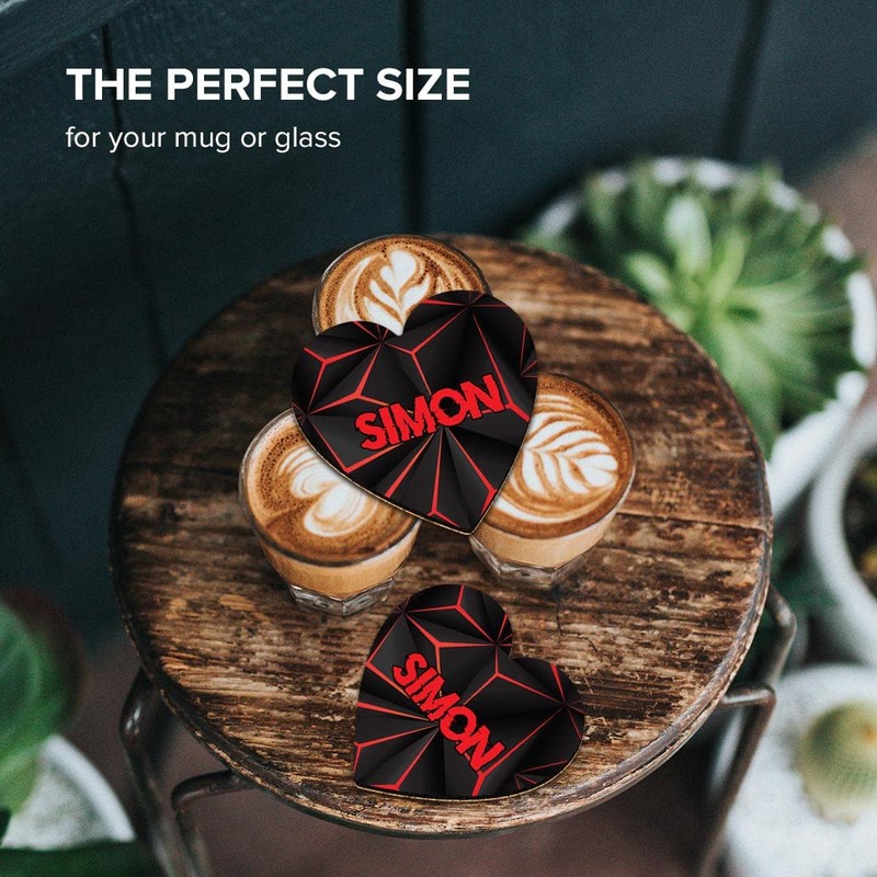 1 x Heart Coaster - Name Simon Gamer Black Red
