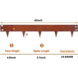 Metal Landscape Edging 42 Inch Strips, Corten Steel Landscape Edging 7.9 Inch Depth, 6 Pack Hammer in Landscape Edging, Metal Edging for Landscaping