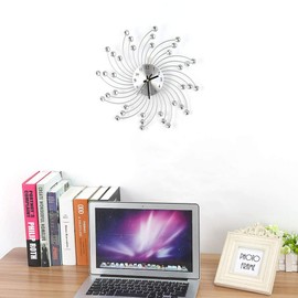 TOPINCN 3D Crystal Wall Clock, Modern Silver Metal -Studded Metal Wall Clock for Living Room Bedroom Decor