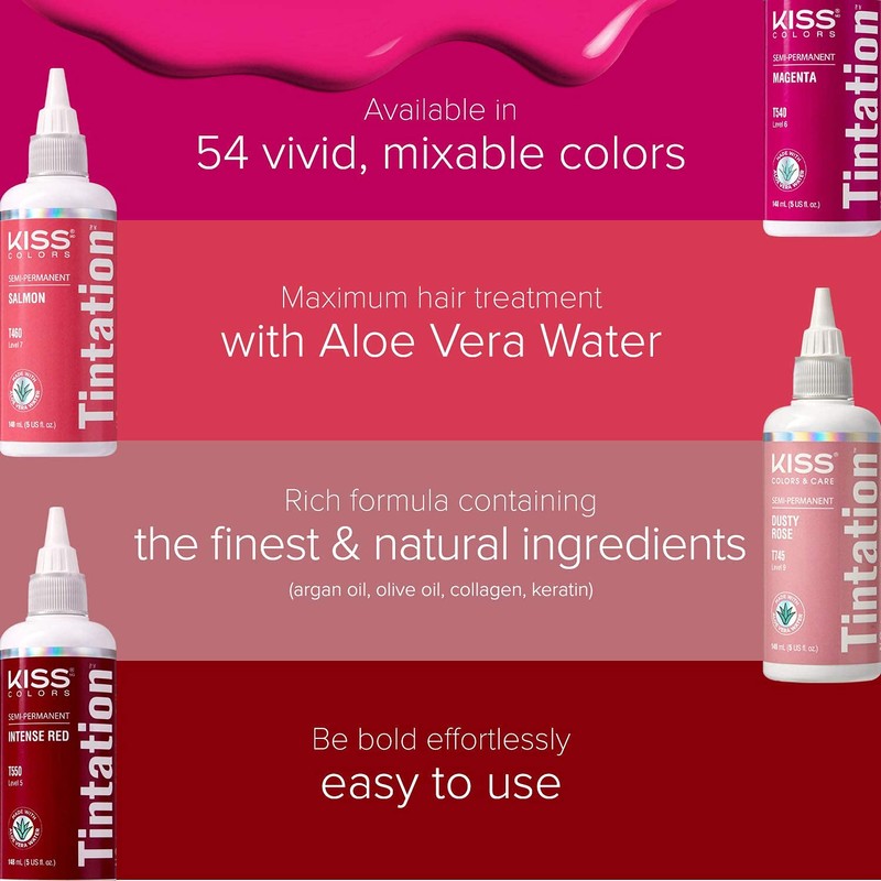 Kiss Tintation Semi-Permanent Hair Color 5 Ounce, T740 Rose Gold