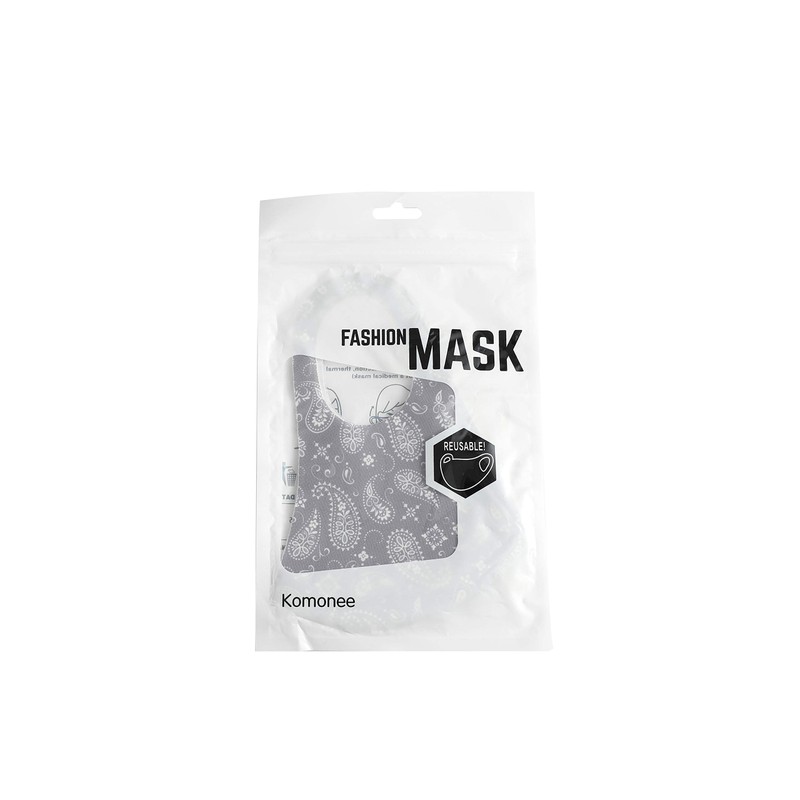 Komonee Face Mask Washable Reusable Grey Paisley Dustproof Cloth Mouth