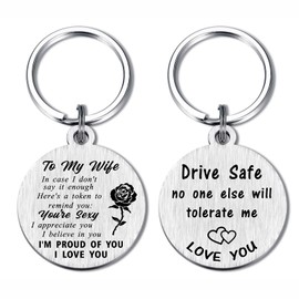 MXRSDF Gifts for Wife, Love My Wife Present for Valentines Anniversary Mothes Day, Drive Safe Keychain for Her