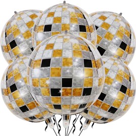 Black Gold Disco Balloons 22 Inch 6 Pack Round Metallic Disco Balloons for Disco Party Decorations Back to 70s 80s 90s Retro Party Decorations