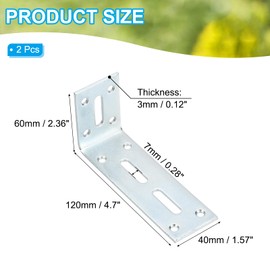 PATIKIL 4 18/25" Adjustable L Bracket with Slot, 2 Pcs Floating Shelf Bracket Right Angle Corner Braces L-Shape Corner Brace for Wood Shelve Furniture Shelf, Silver