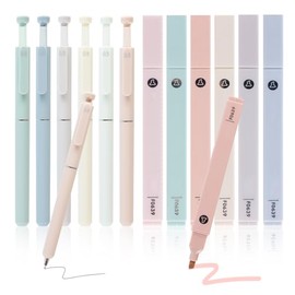 OT-NVWOZR Aesthetic Stationery Set, 6pcs Assorted Color Highlighter pens and 6pcs Retractable Rollerball Pens, Cute No Bleed Bible Highlighters with Soft Chisel Tip for School Office Supplies