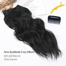 KooKaStyle KooKaStyle Invisible Wire Hair Extensions with Transparent Headband Adjustable Size 4 Secure Clips Long Wavy Secret Wire Hairpiece for Women (16 Inch, Black/1B#)