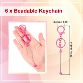 PATIKIL 6 Stück Perlen-Schlüsselanhänger-Stangen, Metall-Perlen, Schlüsselanhänger-Rohlinge, Großpackung mit Karabinerhaken für Anhänger, DIY, Kunst, Handwerk, Rosenrot, 14.8x3cm