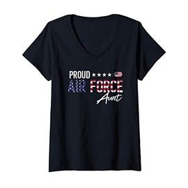 Womens US Flag Proud Air Force Aunt V-Neck T-Shirt