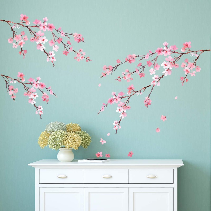 DECOWALL DS12-2003P1903 Watercolour Cherry Blossom Wall Sticker Wall Sticker Wall