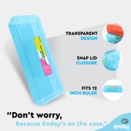Enday Pencil Box Blue, Plastic Pencil Case, Multipurpose Storage Long Ruler Length Utility Box Organizer with Snap Closure for Home and Office