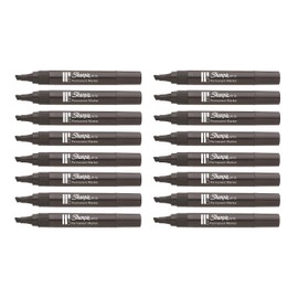 Sharpie W10 Permanent Markers - Chisel Wedge Tip - Black Ink - Pack of 16