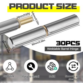 Yaocom 30 Pack Weld on Bullet Hinges 2-1/2" x 3/8" Weldable Barrel Hinges Weld on Heavy Duty Carbon Steel Detachable Gate Door Hinges for Swing Door Trailer Ramp