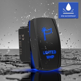 Lighted Whip Rocker Switch 5Pin Laser On/Off Blue LED Light 20A/12V 10A/24V Toggle Switch with Jumper Wires Set for Automotive Boat Marine Truck Jeep Off-Road Bus RV