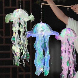Ryfpdml 5 Pcs Jellyfish Light, Hanging Jellyfish Lamp LED Night Light, Creative Glowing Jellyfish Mermaid Jellyfish Lanterns, Jellyfish Garden Light for Ocean Theme Party Yard Garden Gift For All (J)