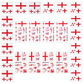 AhfuLife 24 Sheets England Flag Tattoos for Party Decoration and Euro Football 2024, England Temporary Tattoo Transfer Stickers for St.George's Day Euro Football 2024 Fan Party Decorations (England)