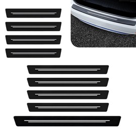 Zeathery 9 PCS Car Door Sill Protector Pads, Scratchproof Carbon Fiber Leather Vehicle Door Sill Guards, Waterproof & Non-slip Vehicle Welcome Steps, Universal for Most Cars, SUVs, Trucks (White)