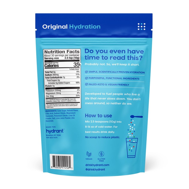 HYDRANT Bulk Electrolyte Drink Mix, Fast Acting Hydration with Real