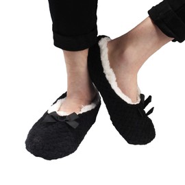 BambooMN Adult Super Soft Warm Cozy Fuzzy Soft Touch Slippers Non-Slip Lined Socks, Black, Large 1 Pair