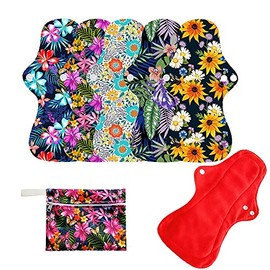 Juego de 6 almohadillas para orejas menstruales reutilizables e impermeables, incluye 1 bolsa para mojar y 5 piezas de microfibra de color rojo de flujo pesado para mantener secas menstruales de mamá servilletas sanitarias...