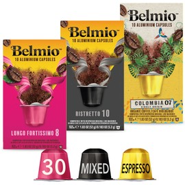 Belmio Belgian Coffees Variety Pack 3 Aluminium Nespresso Original Compatible Coffee Pods Lungo Fortissimo, Ristretto & Colombian 30 Specially Selected Capsules (3 x 10 packs)