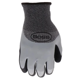 Boss Men's Tactile Barrier Dual Layer Latex Coated Work Gloves, Water Resistant, Superior Grip, Tear Resistant, Gray/Black, X- Large (B32021-XL)