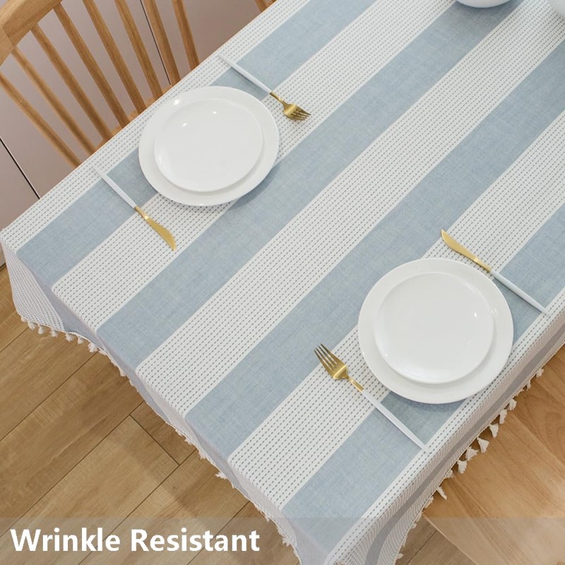 TruDelve Cotton Blend Tablecloth Blue Striped Rectangle Tablecloths with Tassel