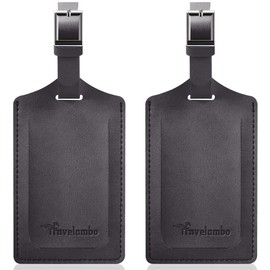 Travelambo Luggage Tags for Suitcases Faux Leather Privacy Protection 2 Pack Bag Tags Travel Accessories Essential, Deep Grey